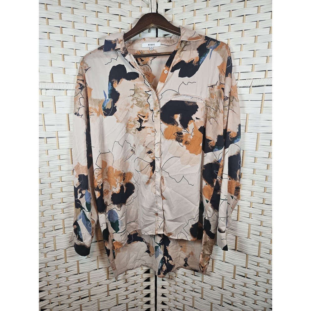 RO & DE Womens Button Down long sleeve shirt Sz M Artsy Boho Bloomcore
